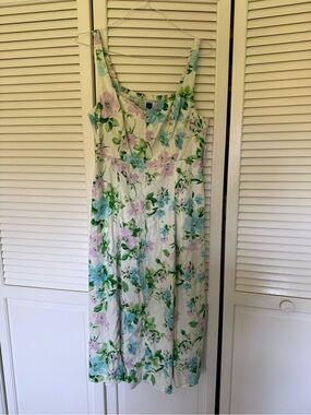 Old Navy Floral Midi Dress in White with Blue & Lavender Blooms